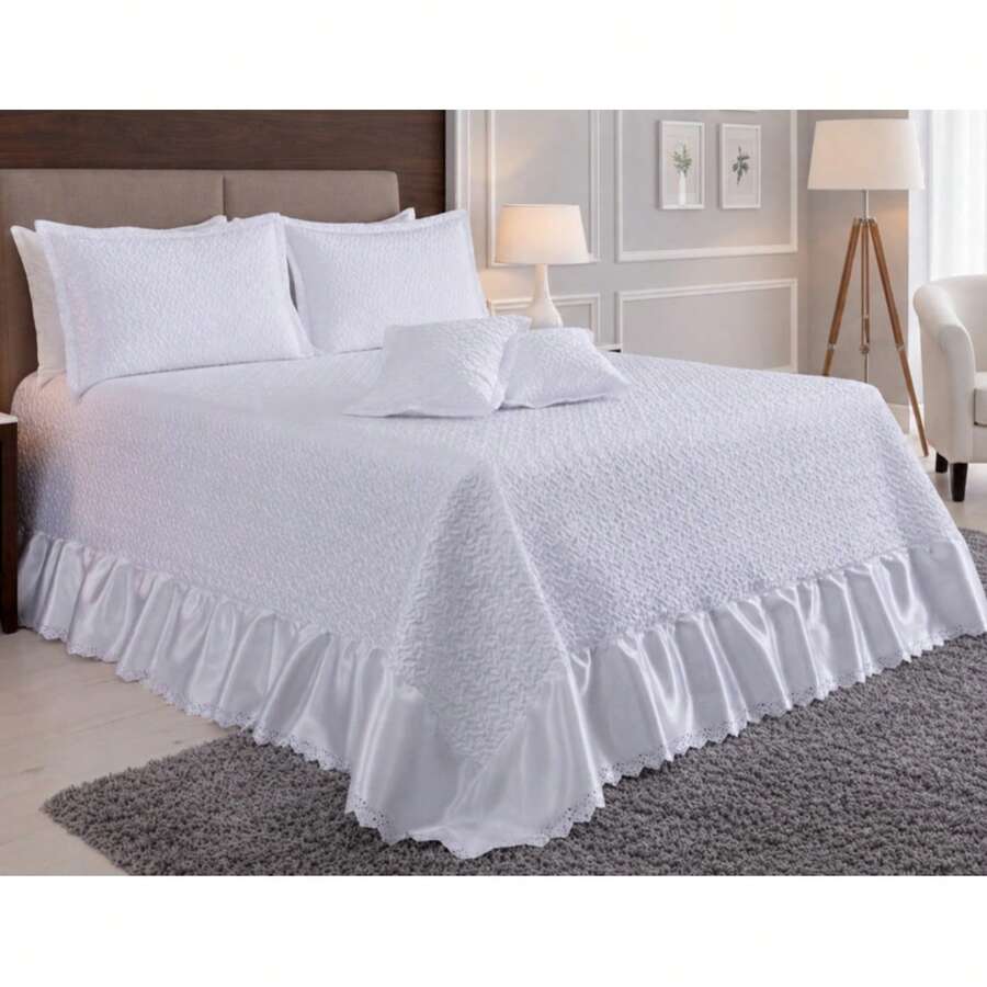 Athena Queen Size Bedspread Quilt Kit 5 Pieces - White - 白色 - 查看 1