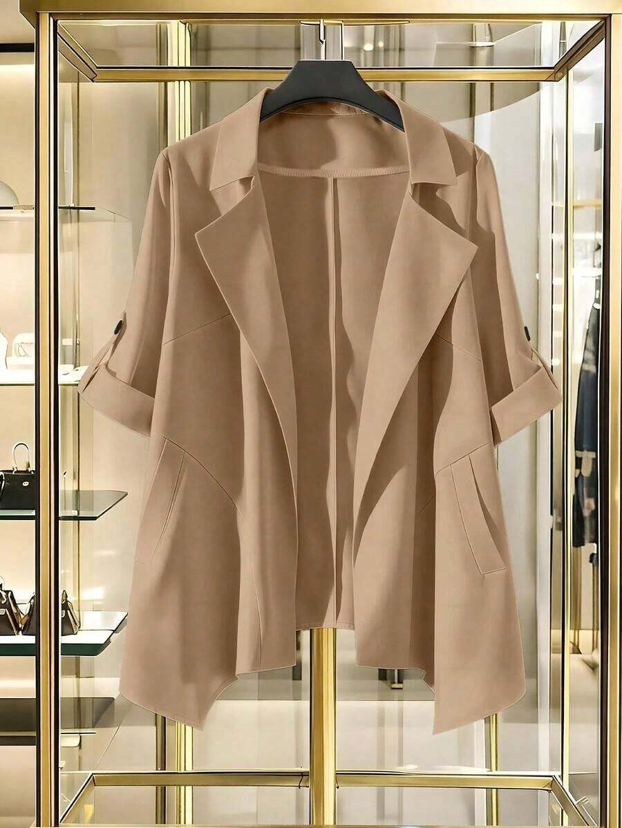 Blazer de manga larga versátil y casual de unicolor para mujer de talla grande - Albaricoque - Ver 1