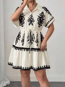 Vestido informal de estilo camisa de talla grande con detalles ricos - Albaricoque - Ver 7