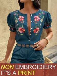Blusa estampada de mujer con estilo de vacaciones - Multicolor 5 - Ver 1