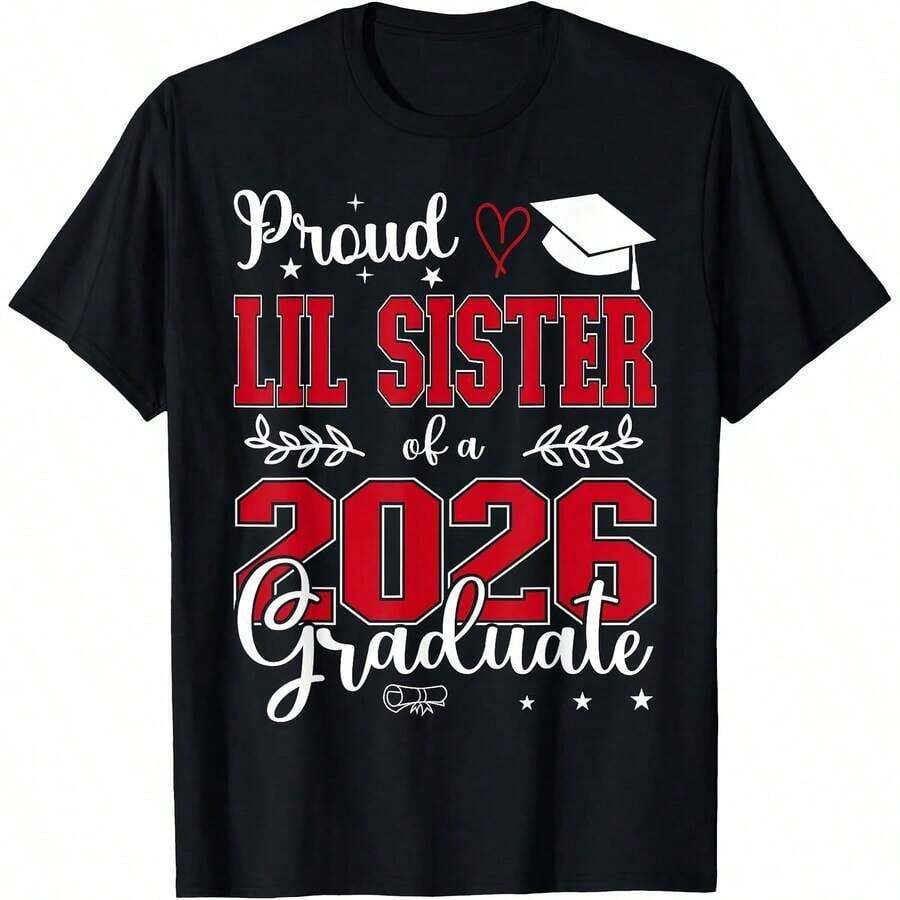 Cute Unisex Premium Casual T-Shirts, "Super Proud Aunt Of 2026" Graduation Family T-Shirt, Comfortable Loungewear, Everyday Fashion, Party T-Shirt, Unisex Style, Gift T-Shirt, Sizes S - XXXXL, Black - 黑色 5 - 查看 1