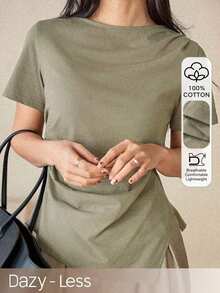 Camiseta de mujer con cuello polo de ajuste ceñido, estilo casual y holgado, ideal para primavera y verano, y para el Día de San Valentín - Verde - Ver 7