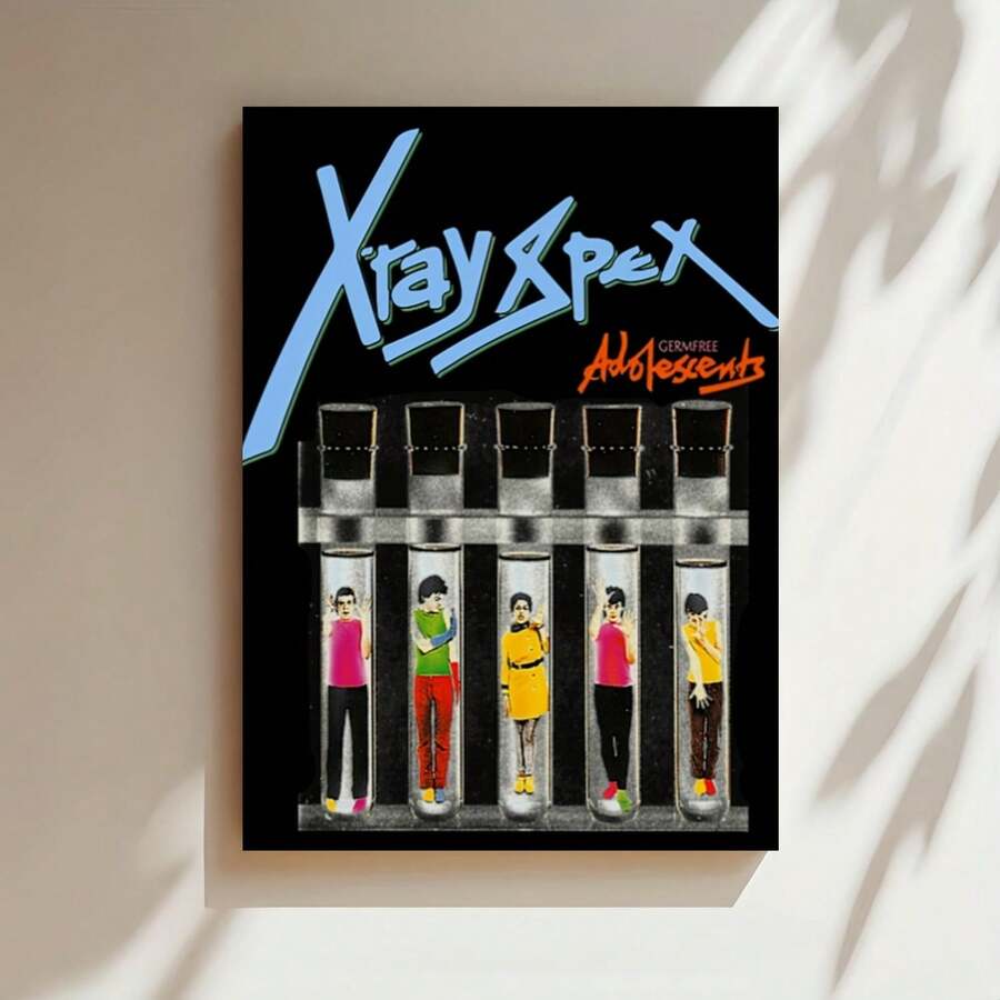 Enmarcado póster de lienzo de  de rock punk con rayos X - Diseño en blanco y negro de 30 x 40 cm con vibrantes miembros de la banda, figuras abstractas  | Estilo art déco, perfecto para la decoración del dormitorio, la sala de estar o la sala de música | Arte de miembros de la banda | Arte de colores vibrantes - Enmarcado - Ver 1
