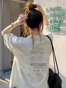 Women's Short Sleeve T-Shirt, Summer Design, Slim Fit, Cartoon Print, Short Sleeve T-Shirt, Sheer Short Sleeve T-Shirt, Top, Undershirt #3333 - 斑駁灰 - 查看 1