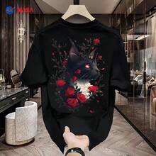 Pure Cotton Short-Sleeved T-Shirt With Rose Print, Versatile, Modern Brand, Loose Fit, Casual Round Neck, Lightweight Luxury Style, High-Quality T-Shirt For Men. - 白色 - 查看 5