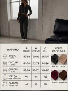 Women's Ribbed Knit Set - Foreign Fashion Style - High-Waisted Pants And Cropped Top With Zipper And Long Sleeves - Thick, Non-See-Through Fabric - Apricot - View 5