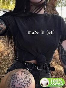 100% Algodón Premium 180g .¡Oferta Especial!Playera.Camiseta negra "Made in Hell" de algodón puro para un estilo atrevido y alternativo, perfecta para personas con espíritu rebelde, disponible en varias tallas y colores como negro, ideal para el uso diario y ocasiones casuales, elige una prenda icónica que destaque en tu armario de moda punk, camiseta rockera popular.Camiseta Streetwear Unisex Ideal para Conciertos y Regalo - Negro - Ver 6