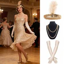 1920s Ladies' Vintage Evening Party Dress Set | Elegant Retro Additions, Suitable For Vintage Balls, Single Party, Masquerade, Carnival,Halloween - Multicolor - View 1