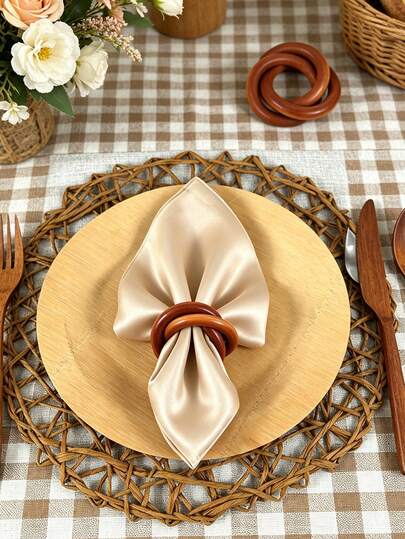 1/4 pièces Anneaux de serviette en bois style bohème à triple anneau, convenant pour la décoration de table de mariage, porte-serviettes de style campagnard, pinces à serviettes minimalistes pour l'extérieur, anneaux de serviette pour fête d'anniversaire, série de fête rustique anneaux de serviette