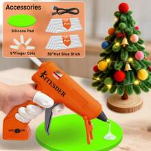 KITESDER Cordless/Corded/20 V High-Temperature Mini Hot Glue Gun Kit (Pack Of 1 Full Size Hot Glue Gun And 30 Sticks) , Easy Squeeze Trigger,For Detailed Crafting And DIY Projects - (Orange) Cordless Glue Gun - View 2
