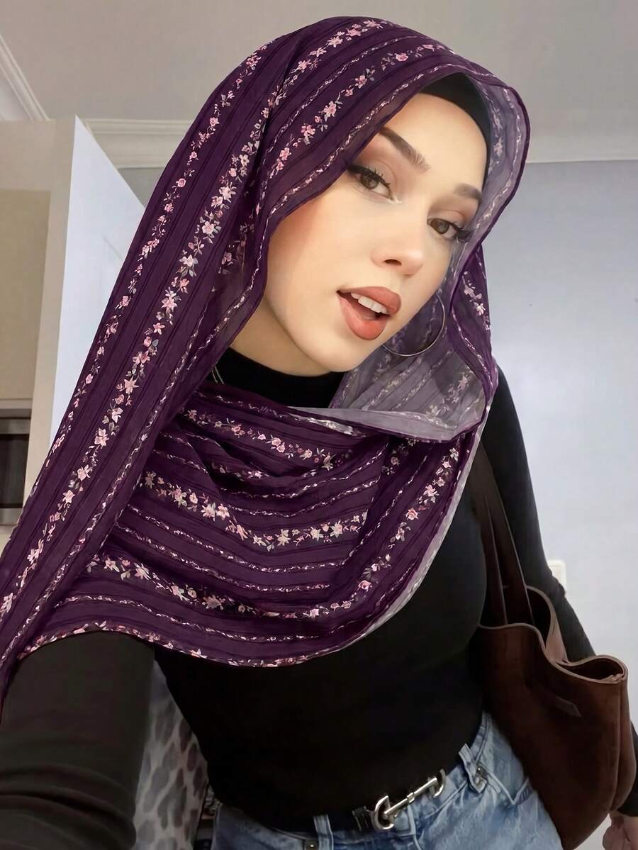 1pc Women's Scarf With Bohemian Floral, Watercolor, Marble, Ripple, Tie-Dye Prints, Suitable For Daily Wear