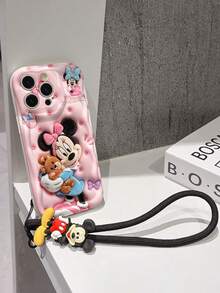 This Disney Mickey Mouse Lanyard Phone Case Is Fully Covered In TPU Material. It's Shockproof, Lightweight, And Compatible With IPhone17/16/11/13/15/15 Plus/15 Pro/15 Pro Max/12/14 Pro Max/11 Pro Max/12 Pro/12 Pro Max/13. This Phone Case Makes A Popular Birthday Gift Or Business Gift; It's Durable, Stain- And Fingerprint Resistant, And Suitable For Both Men And Women. The Set Also Includes A Mickey Mouse Phone Case And A Mickey Mouse Plush Bracelet. It's A Perfect Gift For Friends And Family. This Stylish Phone Case Is Fun, Lightweight, And Durable. IPhone17 Pro Max Phone Case, Minnie Mouse Phone Case. - trắng - Xem 4