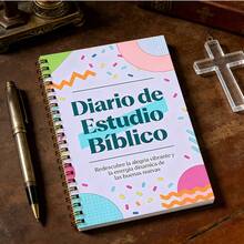 1pc A5 Notebook, Spanish Bible Study Journal - Memphis Style Colorful Pattern Cover Spiral Bound Notepad, Suitable For Bible Study, Spiritual Reflection, And Faith Notes School Supplies - A5 - View 6
