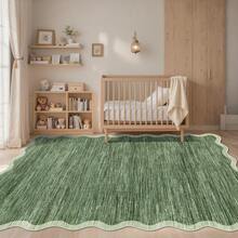 1Pcs Room Decor Modern Washable Scalloped Border Solid Green Area Rug For Living Room Indoor Bedroom Foldable Floor Mats, Soft Low Pile Non Shedding Carpets For Offices Non-Slip Runner For Hallway Dorm - Gray Green - View 1