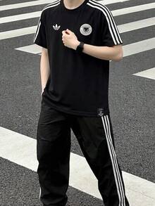 adidas originals 圓領套頭三條紋舒適短袖T卹 男款 - 黑色 - 查看 1