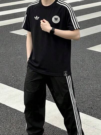  Adidas Originals Crew Neck Pullover Three Stripes Comfortable Short-Sleeve T-Shirt For Men