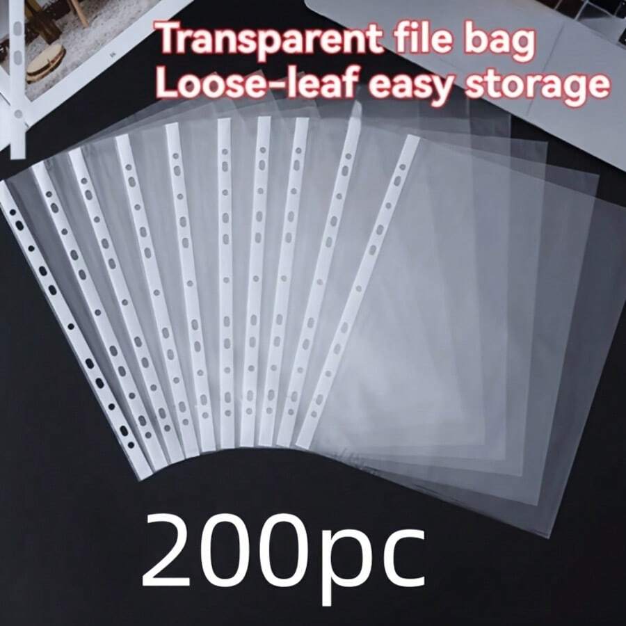 50/100/200pcs Transparent A4 11-Hole Loose Leaf Sleeves, Minimalist Durable File Folders, Office & School Supplies,Back To School - One Size Fits All - View 1