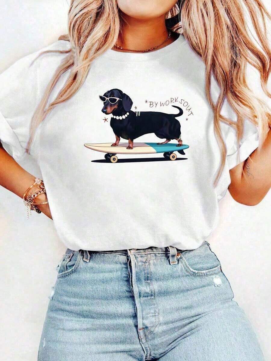blusas para mujerCamiseta esencial de manga corta para mujer, de algodón puro estampado, con diseño gráfico, cuello redondo, suave y transpirable, versátil, adecuada para el uso diario, ¡un imprescindible para mujeres a la moda! Camisetas de Algodón Transpirables con Estampado para Mujer, Uso Diario Casualeurmuse - Blanco - Ver 1
