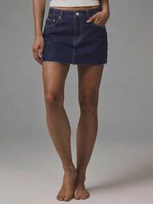 Minifalda de mezclilla con borde crudo y cintura baja, básica, de invierno, linda, de uso casual, de calle, elegante, para festivales de verano - Azul - Ver 12