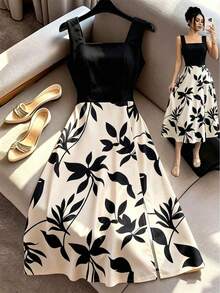 Vestido ajustado sin mangas con estampado floral color albaricoque, elegante - Multicolor 2 - Ver 5