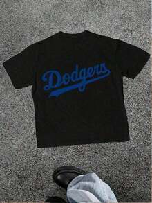 New 2026 Model, Dodgers Emblem In Dark Blue Celebrating The Timeless Heritage Of Baseball And Team Pride With A Modern Urban Style, Casual 100% Cotton Women's T-Shirt, Short Sleeve Women's Summer T-Shirts, Suitable For Summer Outfits And Holidays Such As Easter. - 黑色 - 查看 8