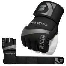 Stealth Sports - uantes interiores de boxeo de neopreno soporte de uñeca acolado protección de anos bolsa de boxeo para boxeo y artes arciales entrenaiento de bolsa de velocidad uay thai - Mate negro - Ver 2