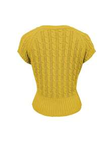 Nuevo cárdigan vintage con botones delanteros y tejido de punto calado - Amarillo - Ver 2