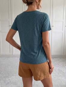 Camiseta de mujer de manga corta con bolsillo y rayas, informal - Multicolor - Ver 2
