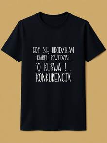 Talla grande, camiseta de mujer talla grande con estampado de letras "GDY SIE URODZILAM DIABEL POWIEDZIAL O KUSWA KONKURENCJA", manga corta, cuello redondo, top casual para verano y primavera, ropa de mujer - Negro - Ver 1