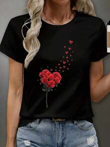 Bestselling, Versatile, And Figure-Flattering Pure Cotton Short-Sleeve T-Shirt. A Great Style, Newly Launched In 2026. A Loose-Fitting Plus-Size Top With A Unique Summer Design. This 100% Pure Cotton, Thick, Black And White T-Shirt Features A  Graphic And Letter Print. A Unisex Short-Sleeve Style. A New Arrival For Spring, Summer, And Fall. Breathable And Comfortable, With A Simple And Versatile Streetwear Style, Perfect For Matching Couple Outfits. - 黑色 - 查看 9