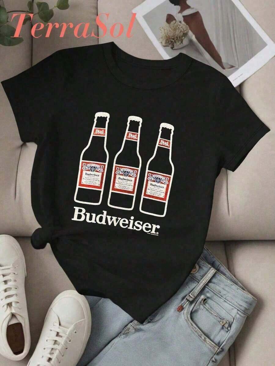 Camisetas básicas para mujer, camiseta divertida, nuevos productos de la temporada, oferta limitada por tiempo limitado, camiseta conmemorativa Love Drinking Beer, camiseta casual de algodón puro para mujer, estampado de patrones simple y atractivo, camiseta de manga corta con cuello redondo, estilo callejero divertido de verano, regalo sorpresa para familiares y amigos. RFVE - Negro - Ver 1