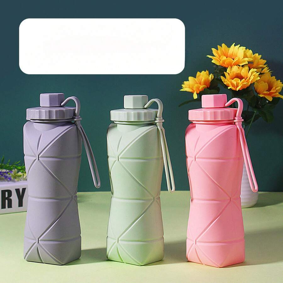 Silicone Folding Water Bottle - Portable Outdoor Sports Travel Water Jug, Telescopic Cup And Flip-Top Cup, Folding Water Bottle - 粉紅色 - 查看 1