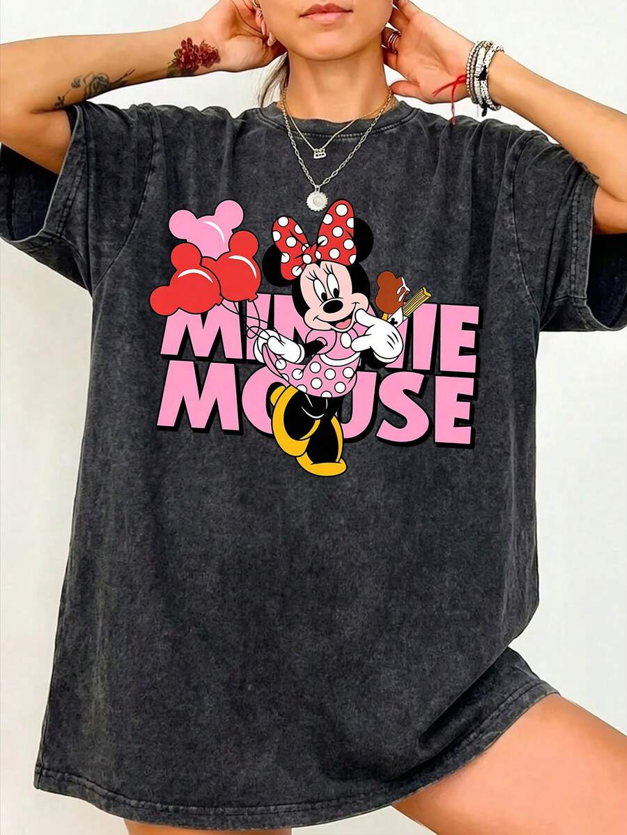 Disney Oversize Round Neck Washed T-Shirt With Disney Minnie Mouse Print, Disneyland, Disney Animal Kingdom, Disney Family Vacation Trip, Summer Outfits For Women, Vacation Outfits Women, Dresses,, Dresses For Women, Summer Clothes, Summer Tops, Capris For Women, Rompers For Women, Jeans For Women, Jorts, Graphic Tees Women, Tank Tops Women, Dresses For Women Summer, Summer Tops, Summer Clothes, Summer, Swimsuits For Woman, Bathing Suits For Women, Bikinis, White Tank Top, Women Sweatshirts & Hoodies, Cord Sets For Women, Trajes Elegantes De Mujer, Conjuntos De Dos Piezas Para Mujer, Skirt Two Piece Set, Conjuntos De Mujer, Blusas, Trajes De Mujer Casual, Free Shipping, Co Ords Sets Women, Faldas - màu đen - Xem 1