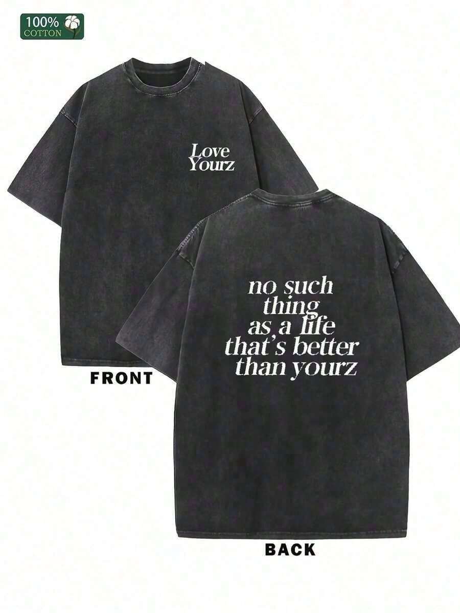 Men's & Women's Unisex Premium Washed Cotton T-Shirt, New, Crew Neck, Short Sleeve, Urban Style, Wax Dyed, Washed Shoulders, High Street Style, Tropical Clothing For Women, Y2k T-Shirt, Men's Shirts 2026 - 黑色 - 查看 1