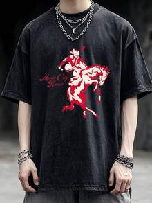 Nuevo modelo 2026,% algodón lavado, estilo casual urbano, adecuado para fiestas o festivales, tela suave y transpirable, diseño de estampado moderno, unisex, ligero y cómodo de llevar, diseño de moda vintage. - Negro - Ver 12
