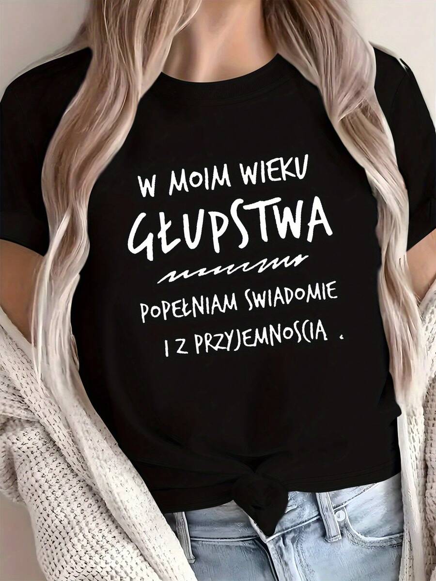 Women's T-Shirt, Elegant, Adorable And Intriguing, Pure And Comfortable - 黑色 - 查看 1