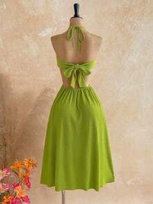 Casual Solid-Color Summer Dress With Halter Neck And Open Back - White - View 5