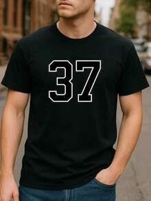 No. 37 Digital Print With Black And White Cloud Pattern, Simple And Elegant Men's Clothing, Lightweight, Round Neck, Short Sleeve, 180g, 100% Cotton - 黑色 - 查看 8