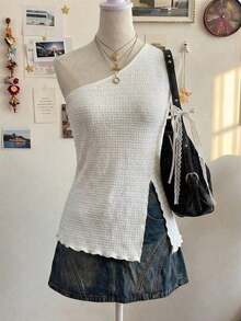 Top corto sin mangas con estampado de leopardo y abertura lateral para mujer, estilo Y2K - Albaricoque - Ver 3