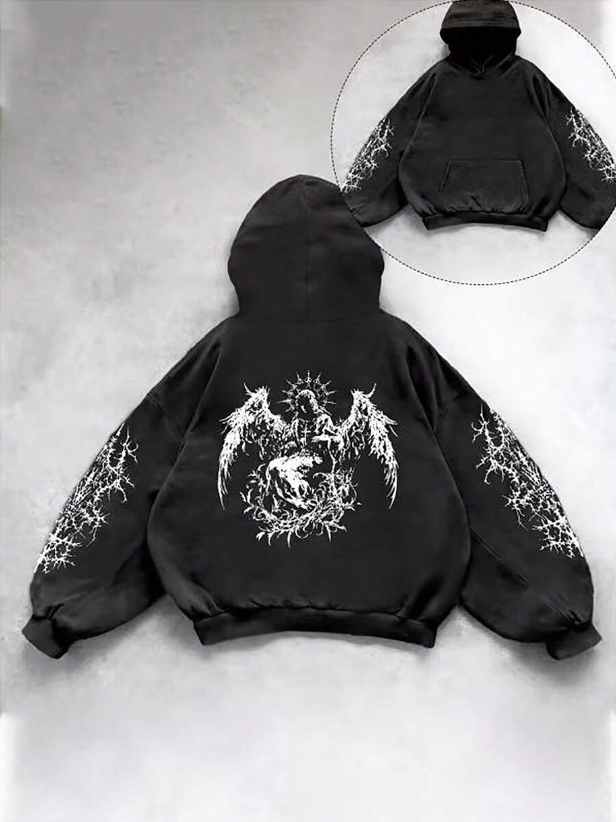 Moletom Masculino Streetwear Gospel Blusa De Frio Anjo Gotico Roupa Hip Hop Casaco De Algodão Unissex Feminino  Envio Imediato Varias Cores - Preto - Visão 1