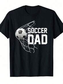 Camiseta de Cuello Redondo para Hombre, Camiseta de Papá de Fútbol - Regalo Retro para Padres de Fútbol 100%, con Red de Balón e Impresión, Ropa Casual de Manga Corta, Adecuada para Partidos de Fútbol, Cumpleaños, Día del Padre (Blanco y Negro) - Lavable a Máquina, Cuello Redondo Suelto, Adecuada para Deportes al Aire Uso Diario, Gran Regalo de Navidad - Negro - Ver 6
