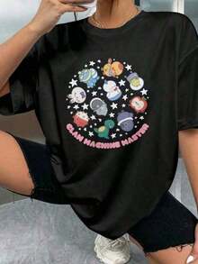 Playera minimalista modernaCamiseta gráfica de gran tamaño de máquina de garras, Amor y Espacio Profundo, camiseta de algodón suave para amantes de otome, ropa casual, moda de primavera, diseño divertido y juguetón, camiseta clásica de algodón pesado de manga corta unisex, camiseta gráfica impresa, top casual de verano de manga corta para mujeres - Negro - Ver 6