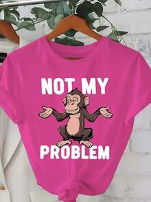 Plus Size - Plus Size - Women's Plus Size 0-8XL Casual And Stylish Printed T-Shirt, Fashionable Base Layer For Everyday Outings, Unique Design Suitable For All Seasons, Comfortable Fit, Women's T-Shirt With The Slogan "Not My Problem", Casual Crew Neck - 紅玫瑰 - 查看 6