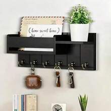 1 pieza Soporte de pared de madera rústica para llaves con organizador de correo y bandeja, fácil de instalar, para sala de estar, cocina, pasillo, almacenamiento de llaves y accesorios - Multicolor - Ver 3