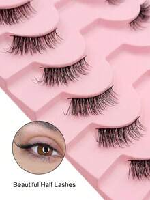 MAANGE 10 Pairs Fox Eye False Eyelashes Set, 5 Makeup Tools, Half-Strip False Eyelashes, Slim Daily Use, Curled And Enlarged Eyes, Eyelash Strips, Soft Half-Eye Shape, Suitable For Daily Wear - Black - View 4