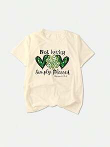 Soft Plus Size Graphic Print Round Neck Short Sleeve T-Shirt, Casual Blouse For Women, Cotton T-Shirts For Women - 杏色 - 查看 5
