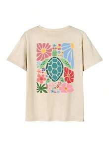 Camiseta de manga corta para mujer con estampado retro italiano de vino y comida, estilo mediterráneo, holgada, con diseño gráfico, cuello redondo, informal, adecuada para uso diario, ropa de calle, salidas de verano, vacaciones, color blanco. - Albaricoque - Ver 2