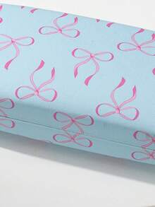 1 pieza Estuche de gafas con estampado de lazo, caja de almacenamiento dura y resistente a la presión, portátil y a prueba de arañazos - Azul claro con lazo rosa - 848 - Ver 4