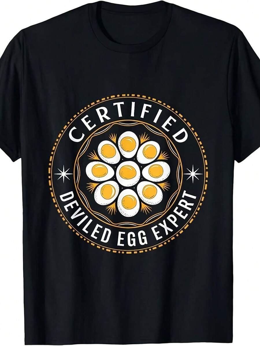 Certified Deviled Egg Expert Funny Graphic T-Shirt And Sweatshirt - Retro Egg Yolk Design, Comfortable Casual Fit For Men And Women, All-Season Comfort, Funny Gift For Food Lovers, Egg Salad And Omelette Enthusiasts, Casual Wear And Theme Parties (With Yellow) - 黑色 - 查看 1
