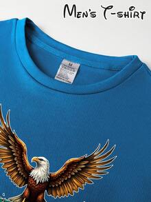 [Popular Licensed Design] Short-Sleeved T-Shirt With Mexico 2026 World Cup And Eagle " Warrior Style" Print, Latin American Style, Urban Fashion, Fan Support, Wild Eagle Retro Style, Suitable For Daily Wear, Parties, Dinners, Travel And Bar Outings, A Gift For Mexican Fans. - 藍色 - 查看 4